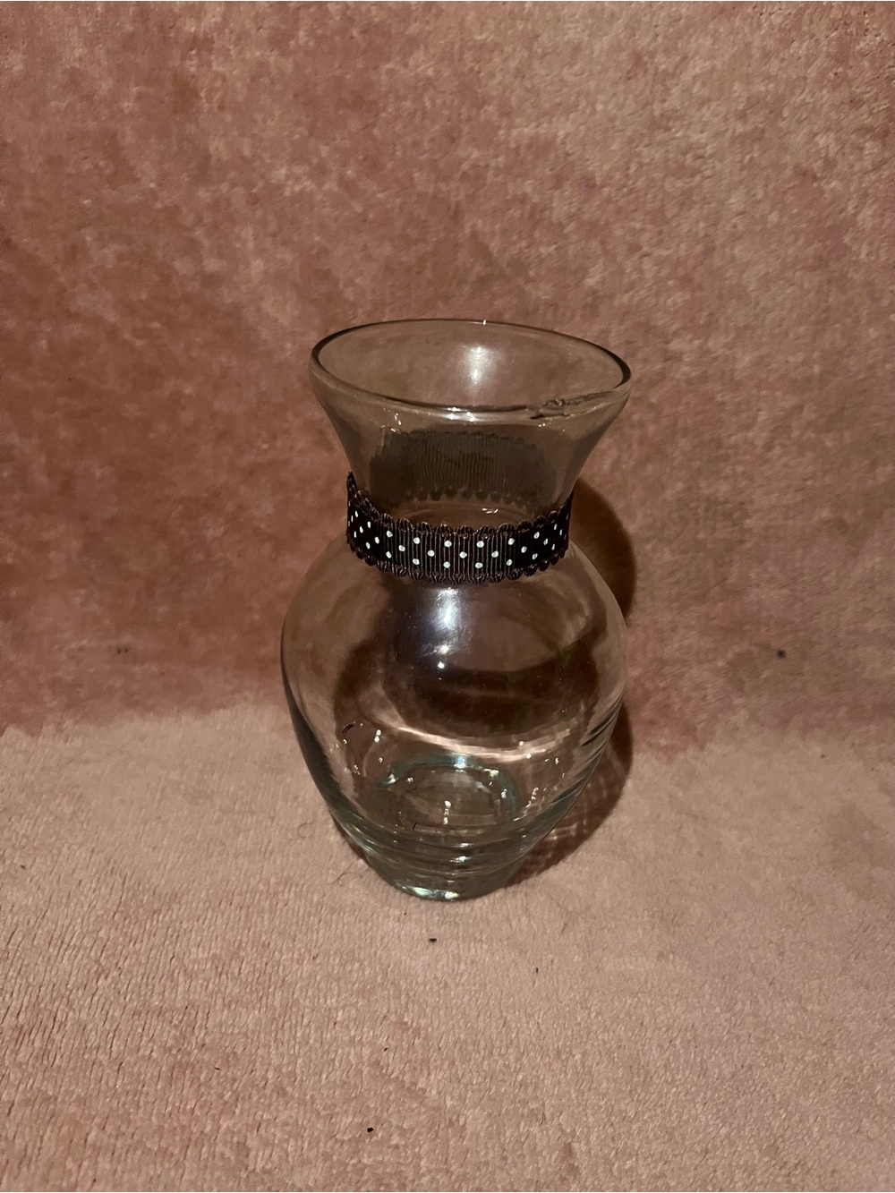 Clear Glass Vase with Black Polka Dot Ribbon
